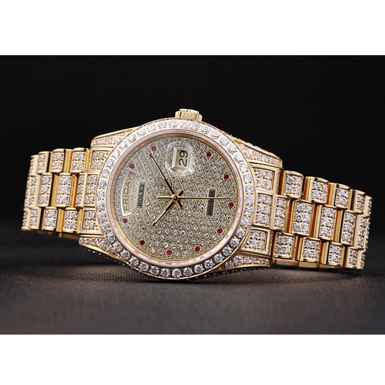 Aaa replica watch Yellow Day-Date Diamonds 621615 Gold-srl185 Swiss Rolex 0703